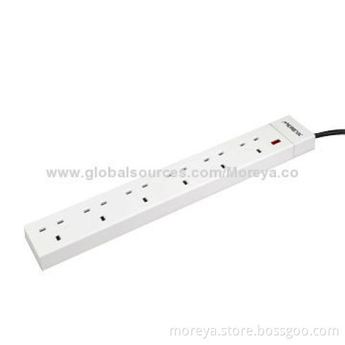 Power strip with British standard, with 6 socket outlets, PC+ABS plastic, extension cordNew